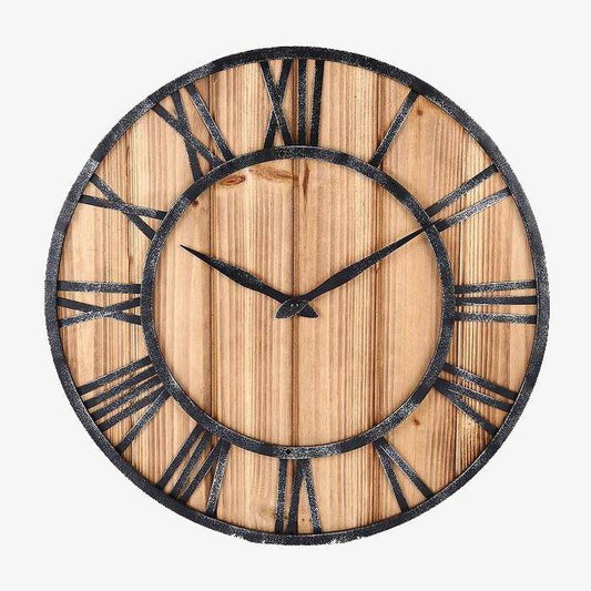 Horloge Murale Design Ronde Bois Métal | Style Industriel 40cm 0