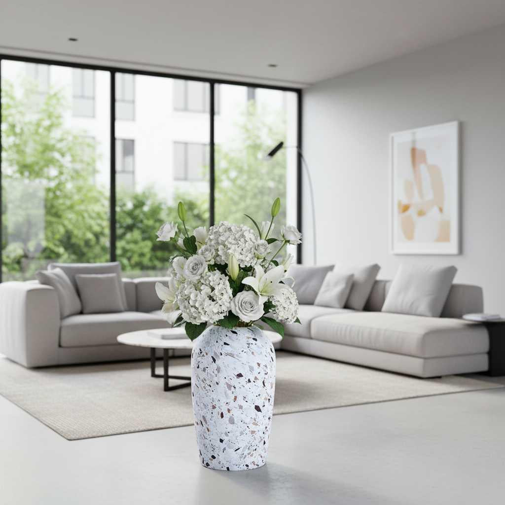 Vase Céramique Blanc Terrazzo | Vase Décoratif Moderne