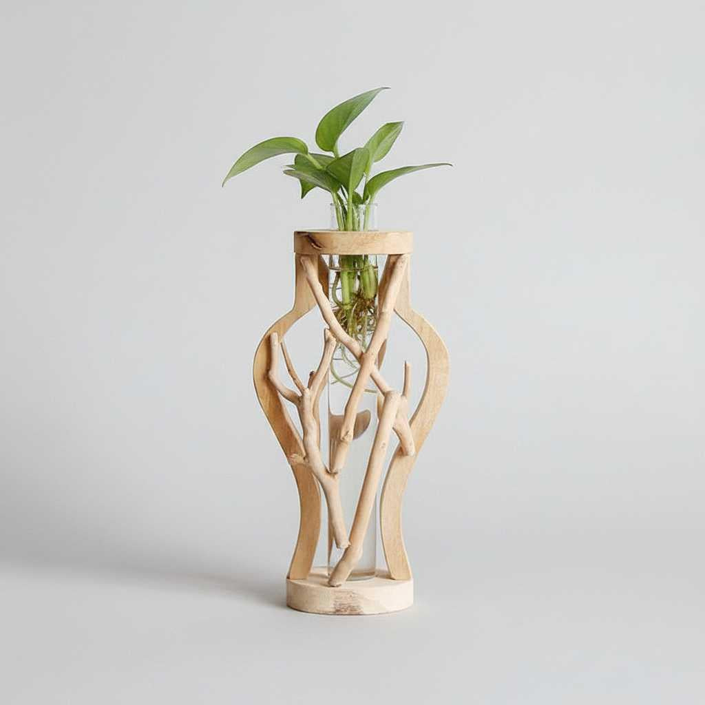Vase en Bois Naturel | Décoration Unique pour Plantes