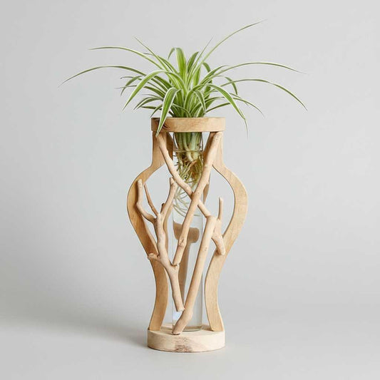 Vase en Bois Naturel | Décoration Unique pour Plantes